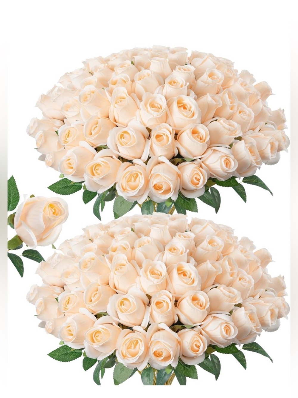 NIB Roses,50 Pcs,Champagne,Realistic Faux Silk Florals,DIY Arranging,Weddings